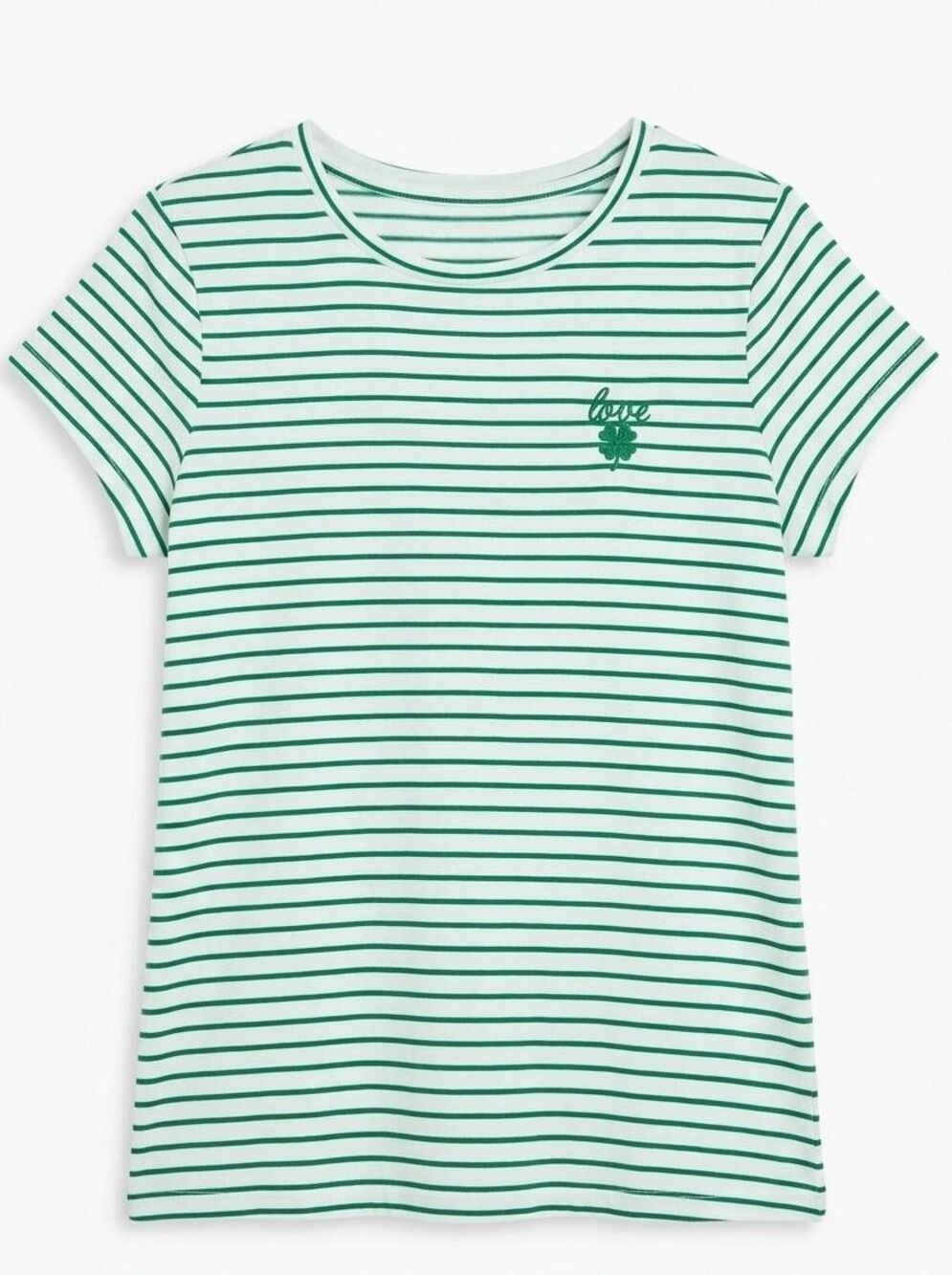 🔹️NWT Brit.NY Green & White Stripe Embroidered Love Short Sleeve Top Medium